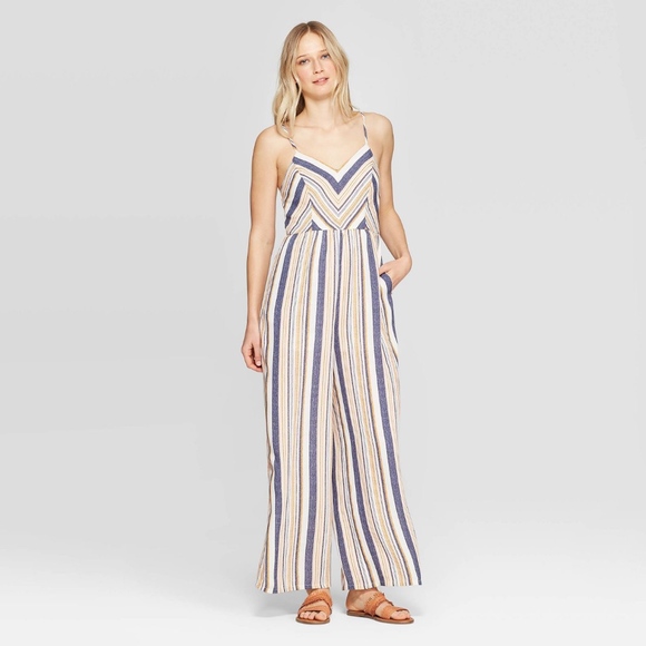 Xhilaration Pants - Stripped Strappy V-Neck Striped Jumpsuit New
